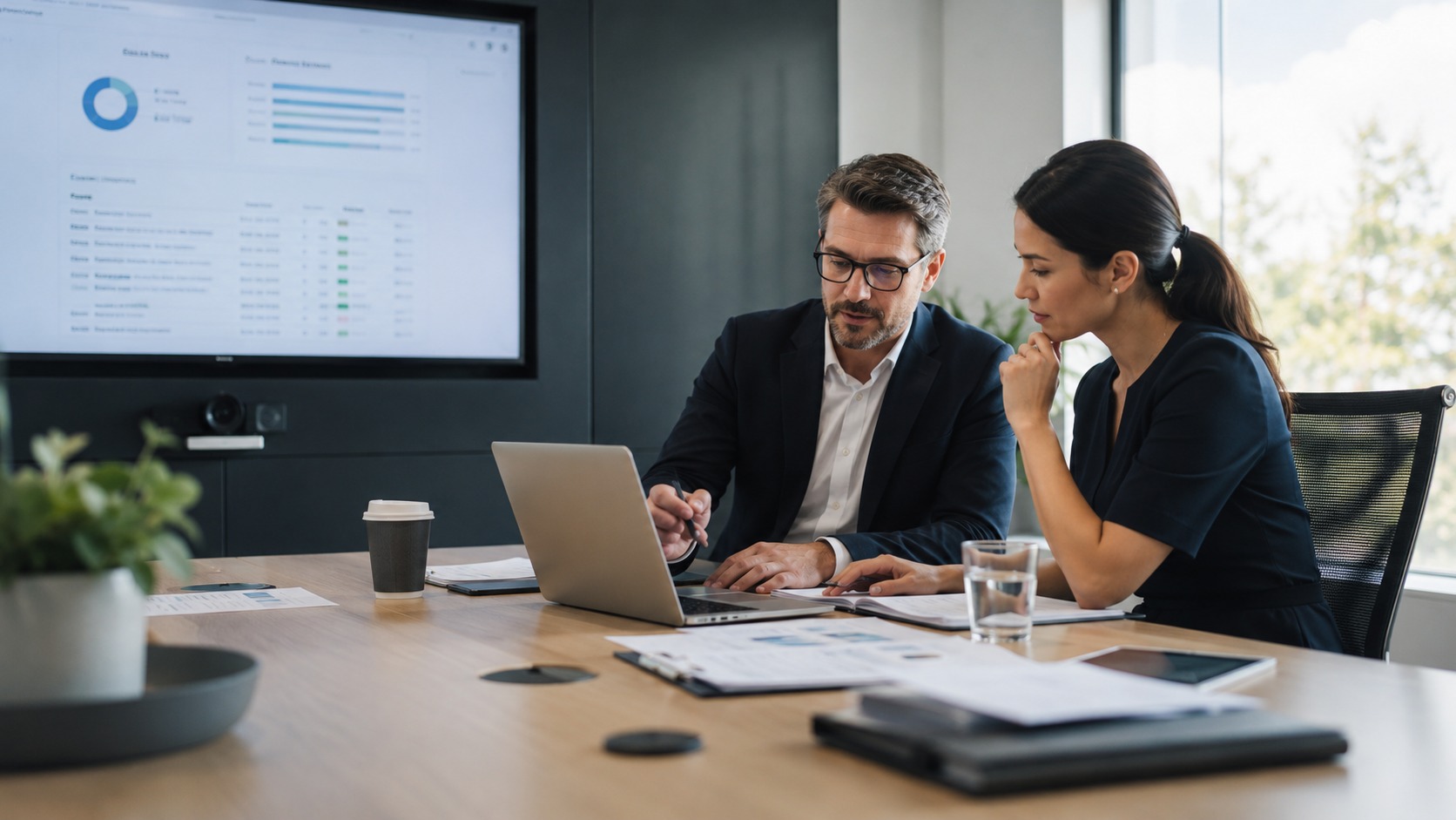 A team reviewing operational dashboards together in a meeting room
